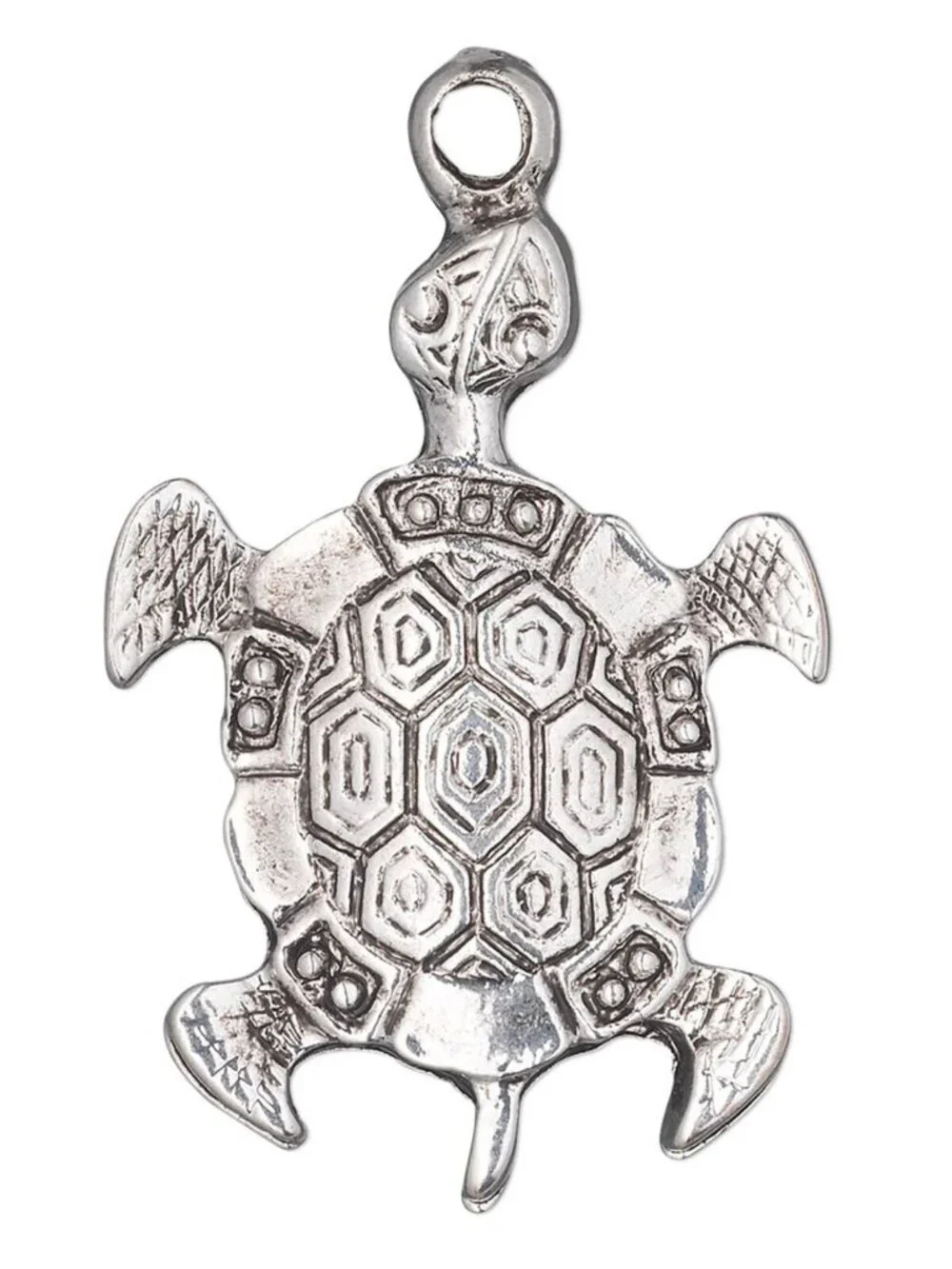 Antiqued Silver Finished Pewter Carved Fancy Turtle Tortoise Pendant 39x28mm